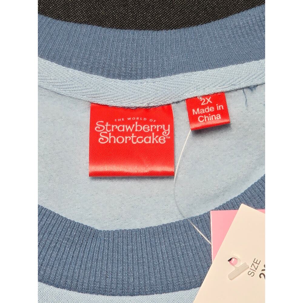 Strawberry Shortcake Blue Stripe Graphic Fleece Sweatshirt Pullover - Picture 3 of 6